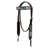 Hilason Horse Floral Hand Painted American Leather Breast Collar Headstall Brown