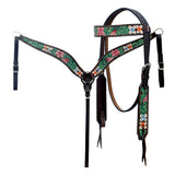 Hilason Horse Floral Hand Painted American Leather Breast Collar Headstall Brown - Uhorse