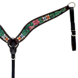 Hilason Horse Floral Hand Painted American Leather Breast Collar Headstall Brown