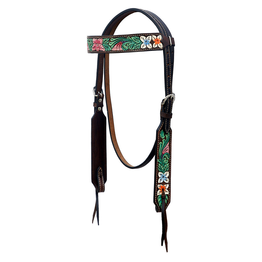 Hilason Western Horse Floral Hand Painted American Leather Headstall Brown - Uhorse