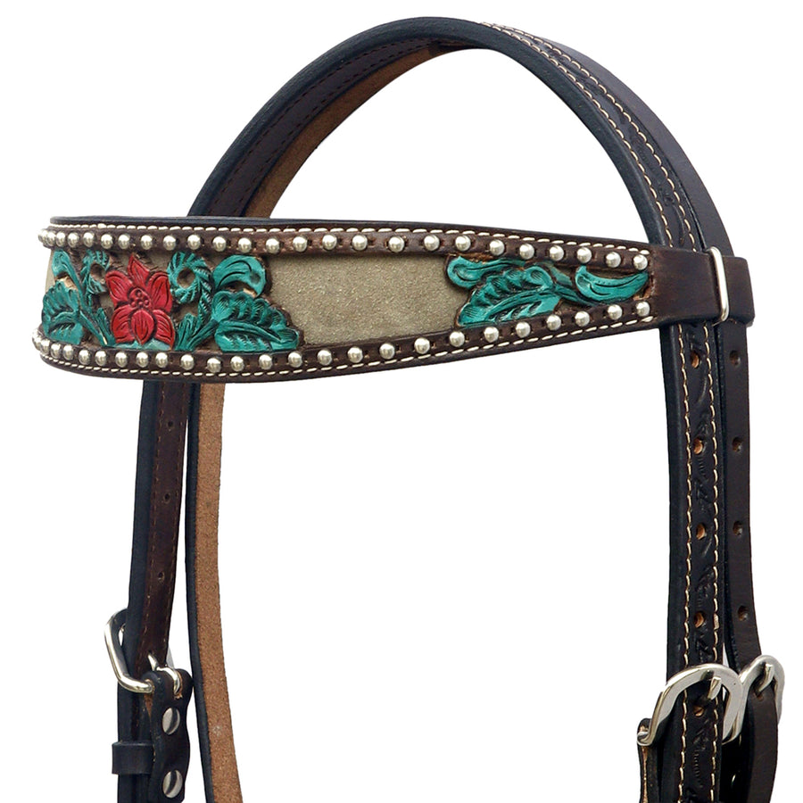 HILASON Western Horse Headstall & Breast Collar American Leather Floral Carving