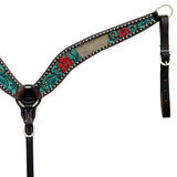 HILASON Western Horse Headstall & Breast Collar American Leather Floral Carving