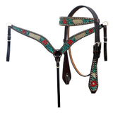 Hilason Horse Floral Hand Carved American Leather Breast Collar Headstall Brown - Uhorse