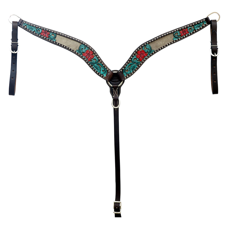Hilason Western Horse Floral Hand Carved American Leather Breast Collar Brown - Uhorse