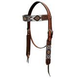 HILASON Western Horse Beaded Hand Tooled Genuine Leather Headstall Breast Collar Brown | Leather Headstall | Leather Breast Collar | Tack Set for Horses