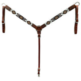 HILASON Western Horse Beaded Hand Tooled Genuine Leather Headstall Breast Collar Brown | Tack Set for Horses