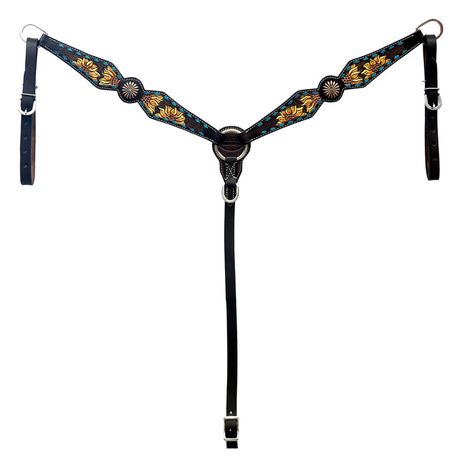 Hilason Horse Floral Hand Painted American Leather Breast Collar Headstall Concho Brown