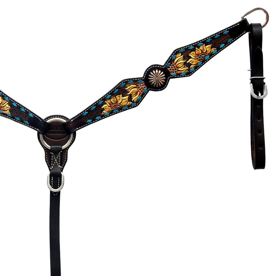 Hilason Horse Floral Hand Painted American Leather Breast Collar Headstall Concho Brown