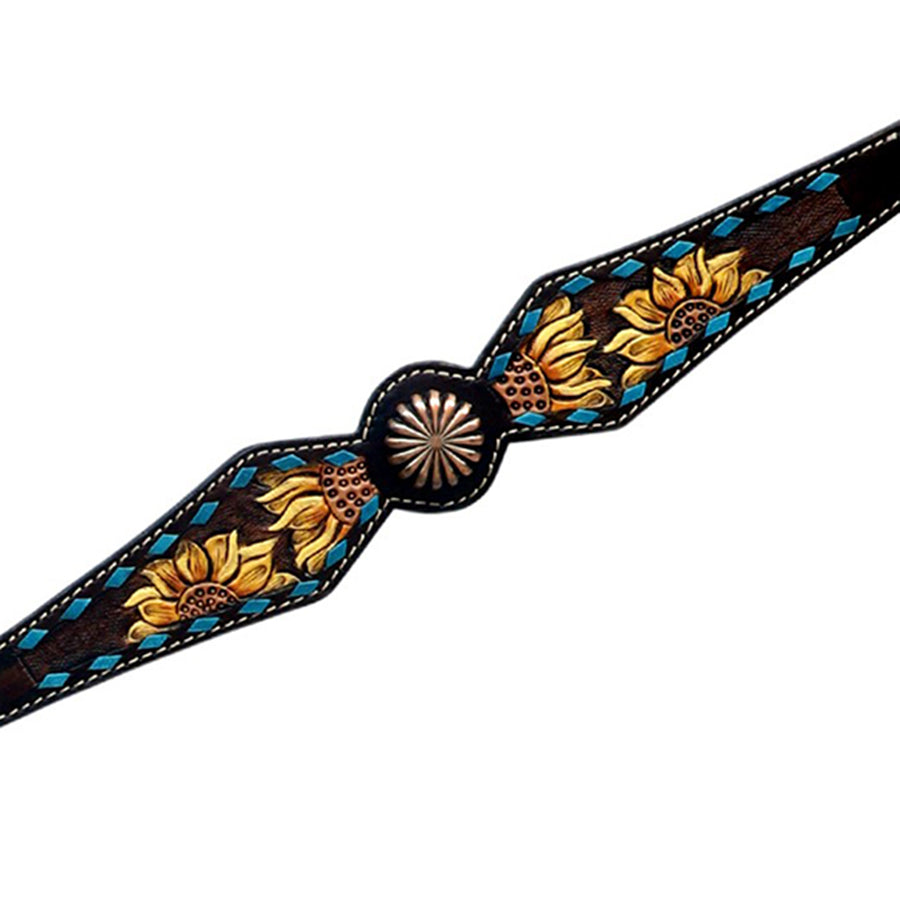 Hilason Horse Floral Hand Painted American Leather Breast Collar Headstall Concho Brown