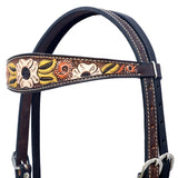 Hilason Horse Floral Hand Painted American Leather Breast Collar Headstall Brown