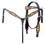 Hilason Horse Floral Hand Painted American Leather Breast Collar Headstall Brown - Uhorse