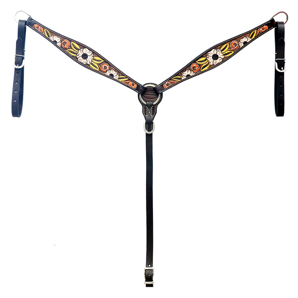 Hilason Horse Floral Hand Painted American Leather Breast Collar Headstall Brown - Uhorse
