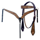 Hilason Horse Floral Hand Carved American Leather Breast Collar Headstall Brown