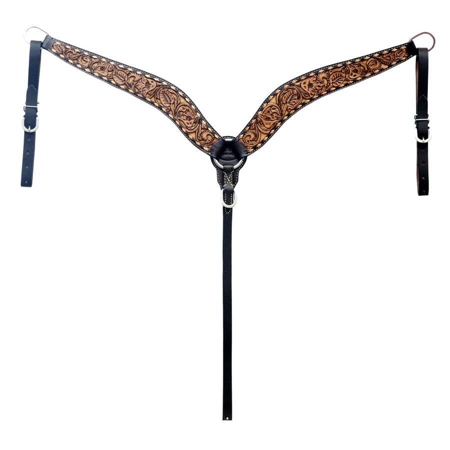 Hilason Western Horse Floral Hand Carved American Leather Breast Collar Brown - Uhorse