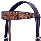 Hilason Horse Floral Hand Carved American Leather Breast Collar Headstall Brown