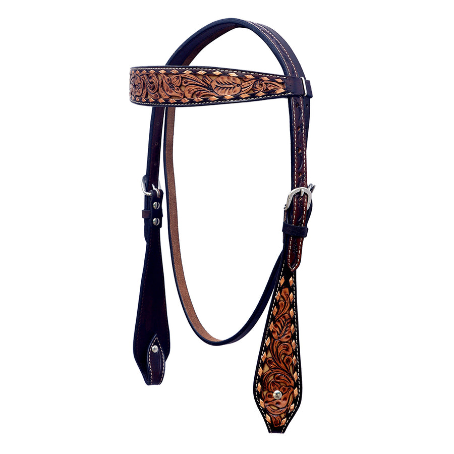 Hilason Western Horse Floral Hand Carved American Leather Headstall Brown - Uhorse