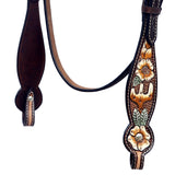 Hilason Horse Floral Hand Painted American Leather Breast Collar Headstall Brown