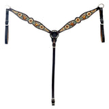 Hilason Horse Floral Hand Painted American Leather Breast Collar Headstall Brown