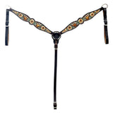 Hilason Western Horse Floral Hand Painted American Leather Breast Collar Brown - Uhorse
