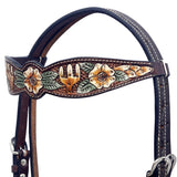 Hilason Horse Floral Hand Painted American Leather Breast Collar Headstall Brown