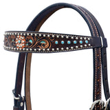 Hilason Horse Floral Hand Painted American Leather Breast Collar Headstall Brown