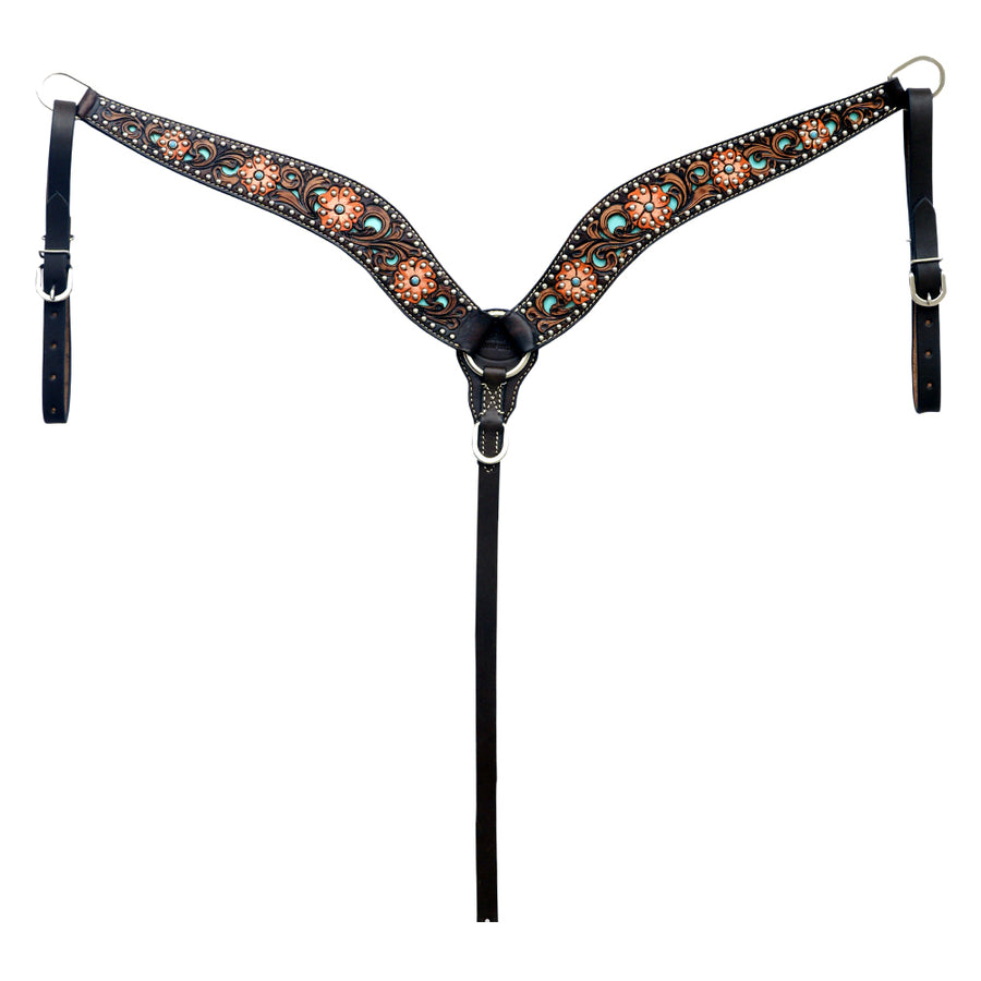 Hilason H. Floral Hand Painted American Leather Breast Collar by Hilason – Cowboy and equestrian accessories