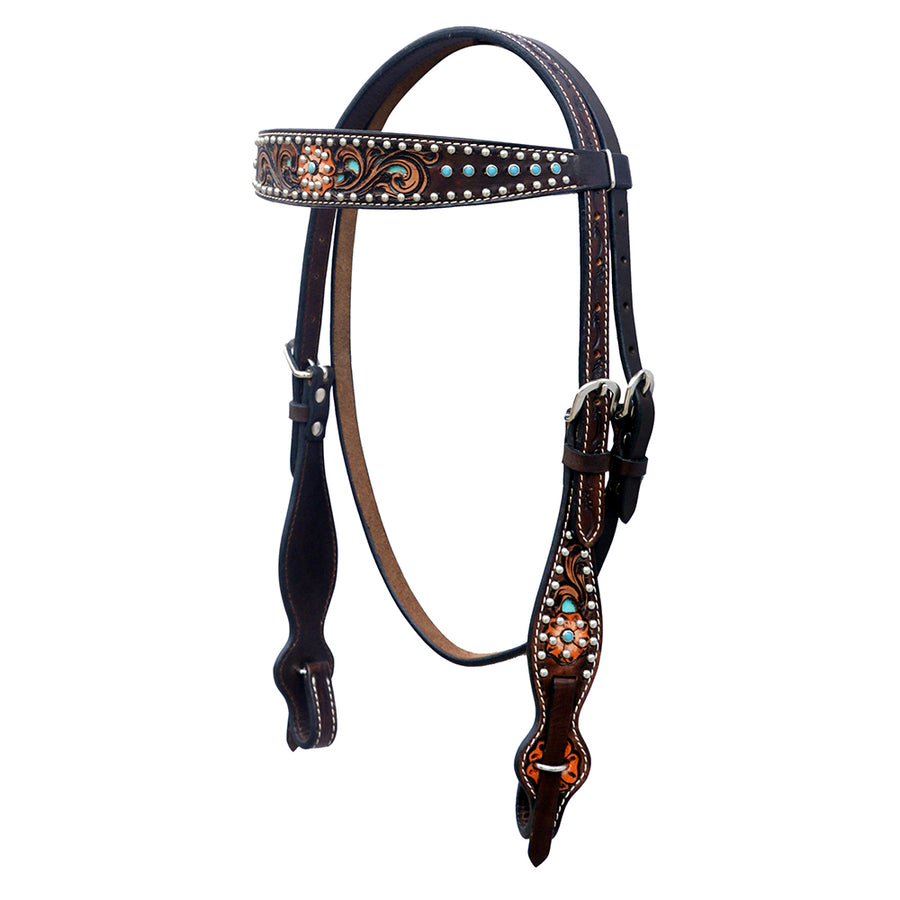 Hilason W. H. Floral Hand Painted American Leather Headstall Brown – by Hilason – Cowboy and equestrian accessories