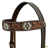 HILASON Western Horse Beaded Hand Tooled Genuine Leather Headstall Breast Collar Brown | Leather Headstall | Leather Breast Collar | Tack Set for Horses
