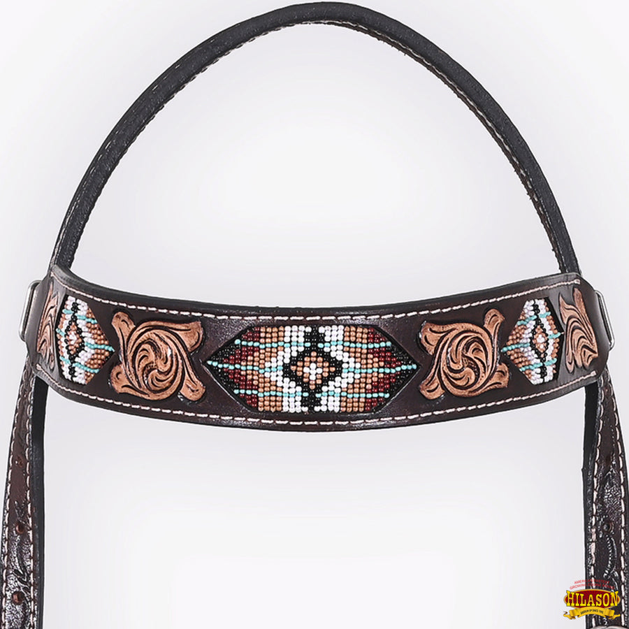 HILASON Western Horse Headstall & Breast Collar American Leather Floral Beaded