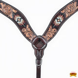 Hilason Horse Floral Hand Carved American Leather Breast Collar Headstall W/ Beaded Work Brown