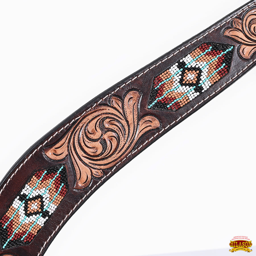 HILASON Western Horse Beaded Hand Tooled Genuine Leather Headstall Breast Collar Brown | Tack Set for Horses