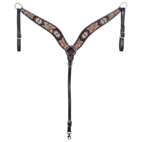 Hilason Horse Hand Carved American Leather Breast Collar Headstall with Beaded Work Brown - Uhorse