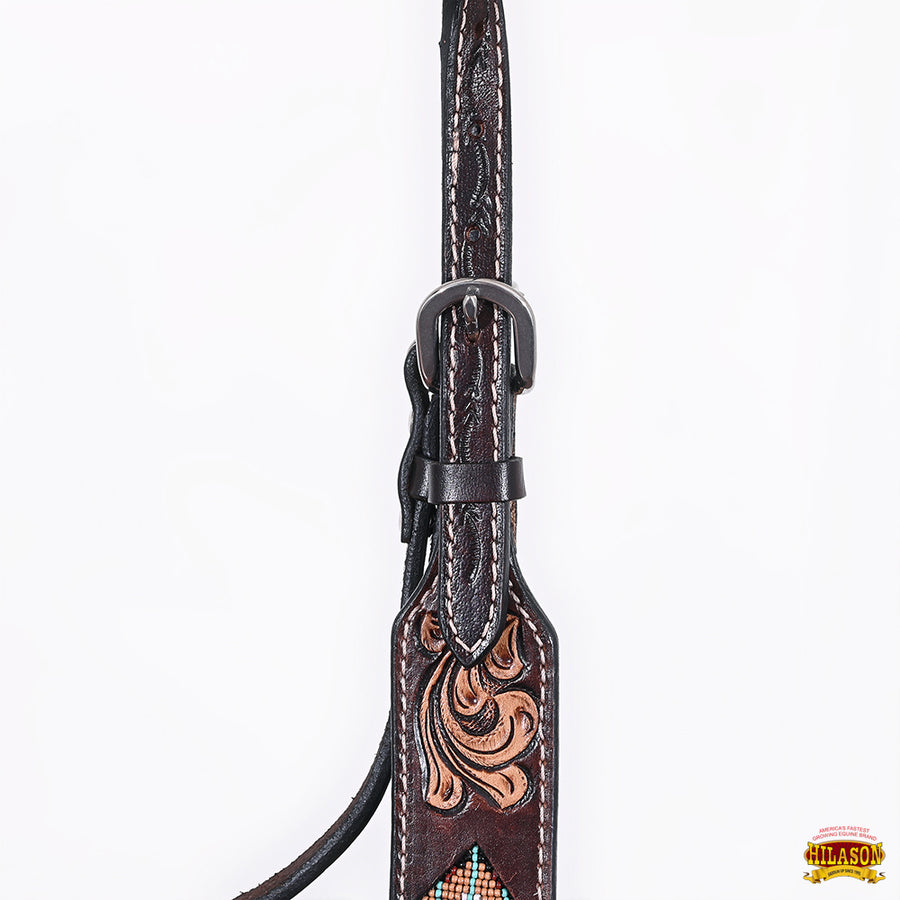 HILASON Western Horse Beaded Hand Tooled Genuine Leather Headstall Breast Collar Brown | Tack Set for Horses