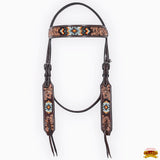 HILASON Western Leather Horse Headstall & Breast Collar Floral Beaded Brown