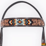 HILASON Western Leather Horse Headstall & Breast Collar Floral Beaded Brown