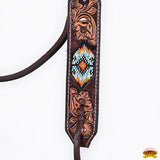 HILASON Western Leather Horse Headstall & Breast Collar Floral Beaded Brown