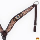 HILASON Western Leather Horse Headstall & Breast Collar Floral Beaded Brown