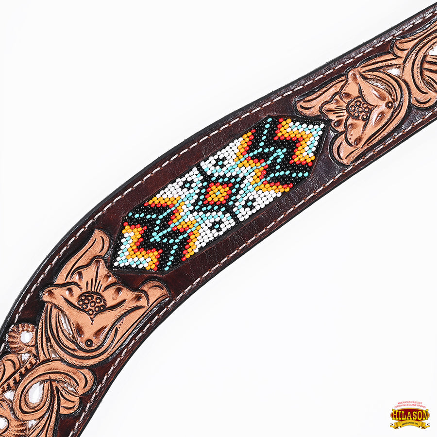 HILASON Western Horse Headstall & Breast Collar American Leather Floral Beaded