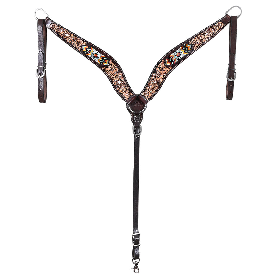 HILASON Western Horse Headstall & Breast Collar American Leather Floral Beaded