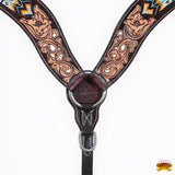 HILASON Western Leather Horse Headstall & Breast Collar Floral Beaded Brown