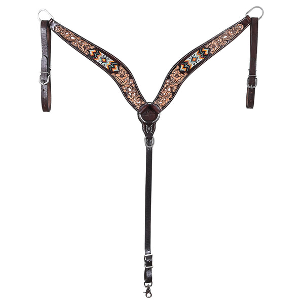 Hilason Horse Floral Hand Carved American Leather Breast Collar Headstall with Beaded Work Brown - Uhorse