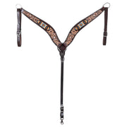 HILASON Western Leather Horse Headstall & Breast Collar Floral Beaded Brown
