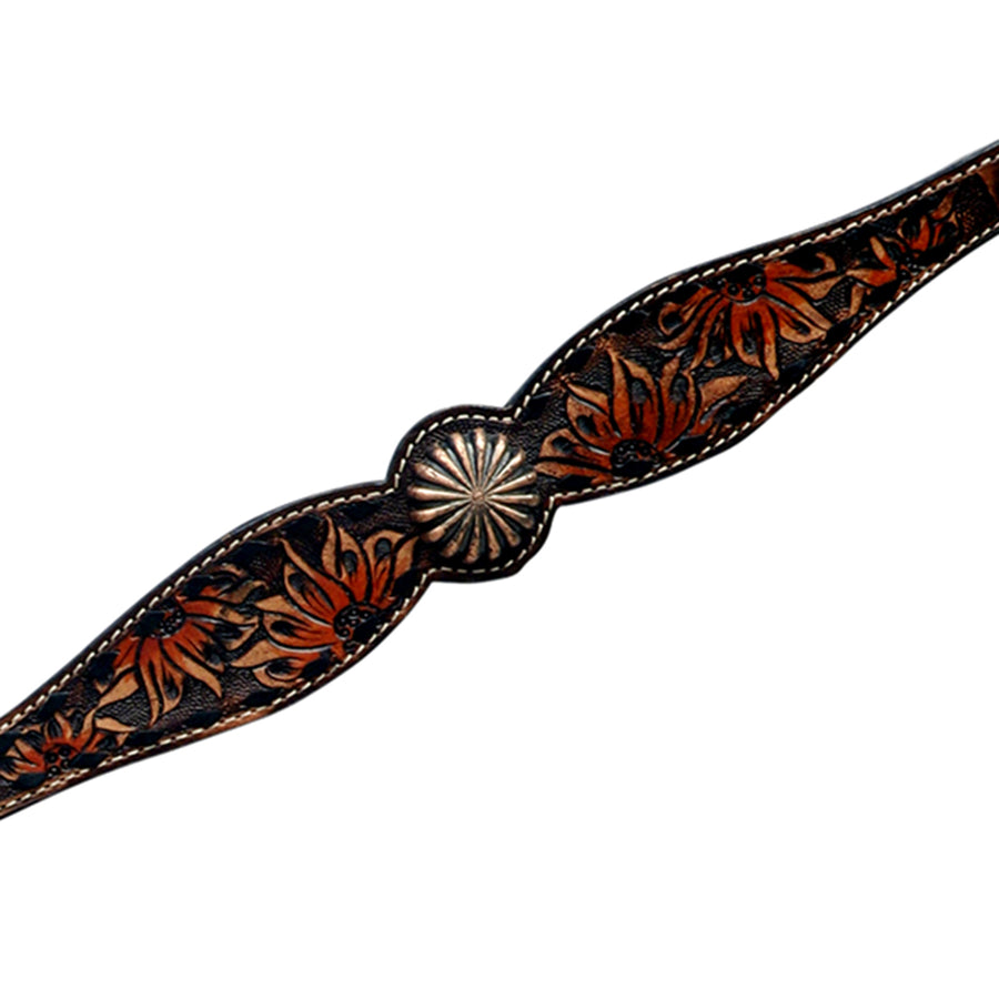 Hilason Horse Floral Hand Painted American Leather Breast Collar Headstall Concho Dark Brown