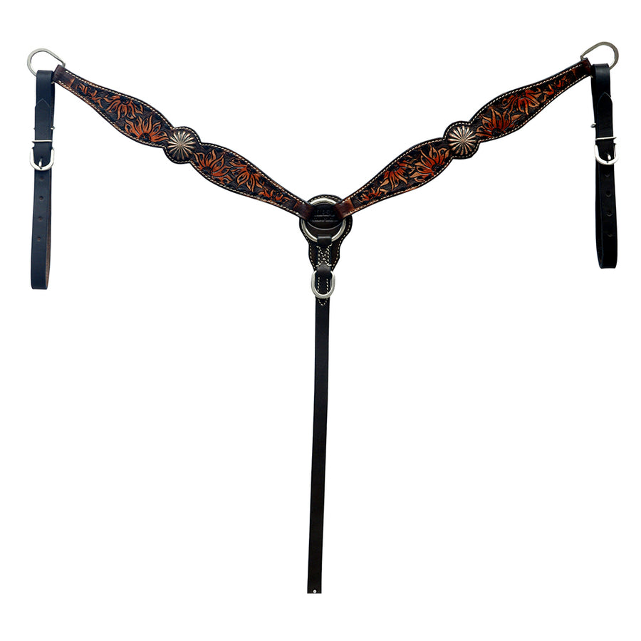 Hilason Horse Floral Hand Painted American Leather Breast Collar Headstall Concho Dark Brown - Hilason