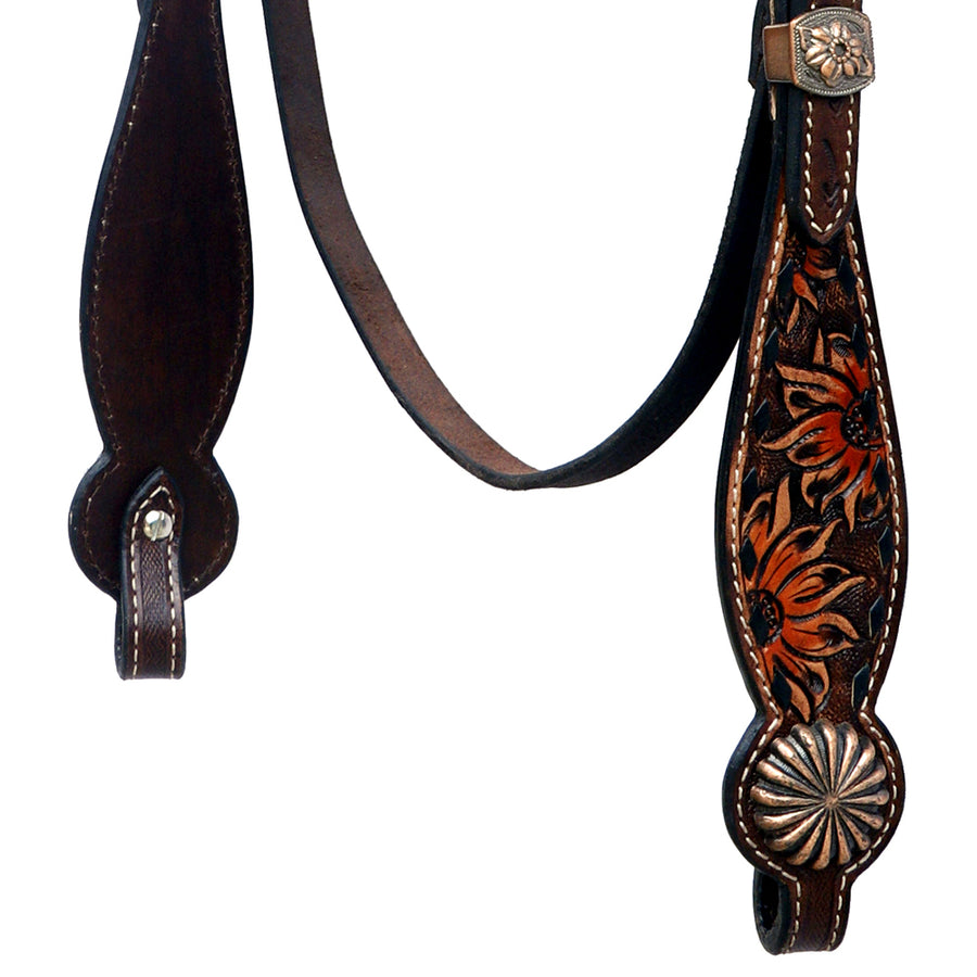 Hilason Horse Floral Hand Painted American Leather Breast Collar Headstall Concho Dark Brown