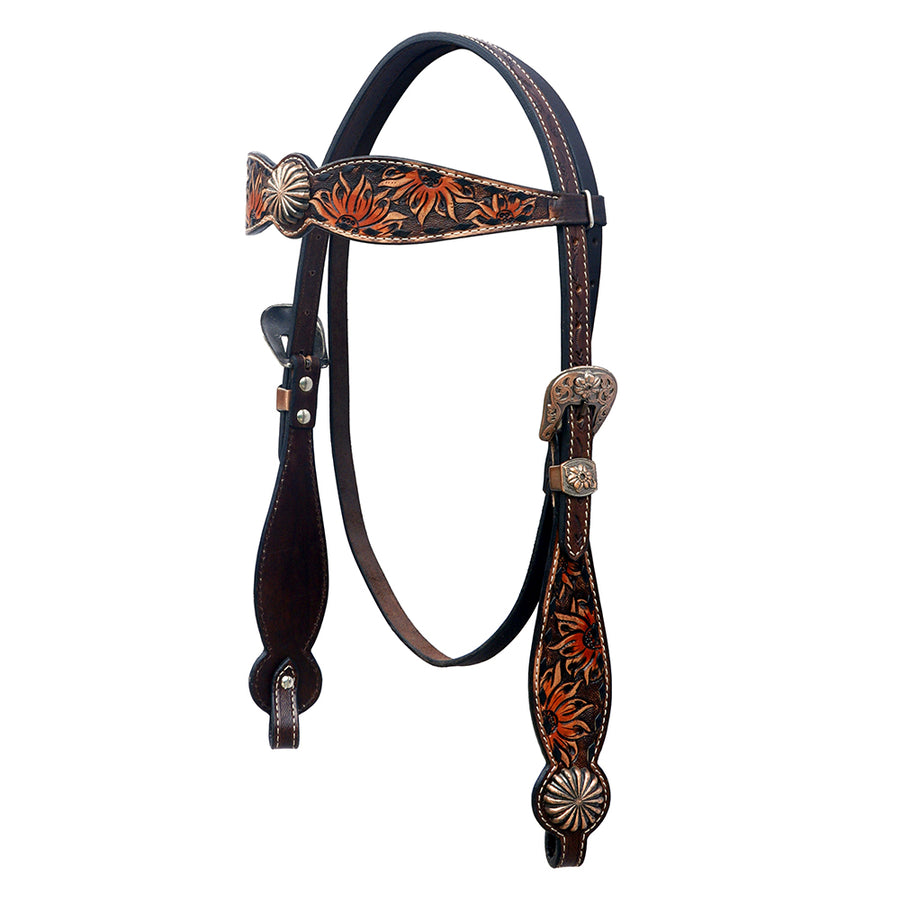 Hilason Western Horse Floral Hand Painted American Leather Headstall Concho Dark Brown - Hilason