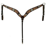 Hilason Horse Floral Hand Carved American Leather Breast Collar Headstall W/ Beaded Work Brown