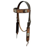 Hilason Horse Floral Hand Carved American Leather Breast Collar Headstall W/ Beaded Work Brown