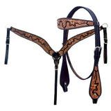 Hilason Horse Floral Hand Carved American Leather Breast Collar Headstall Brown - Hilason