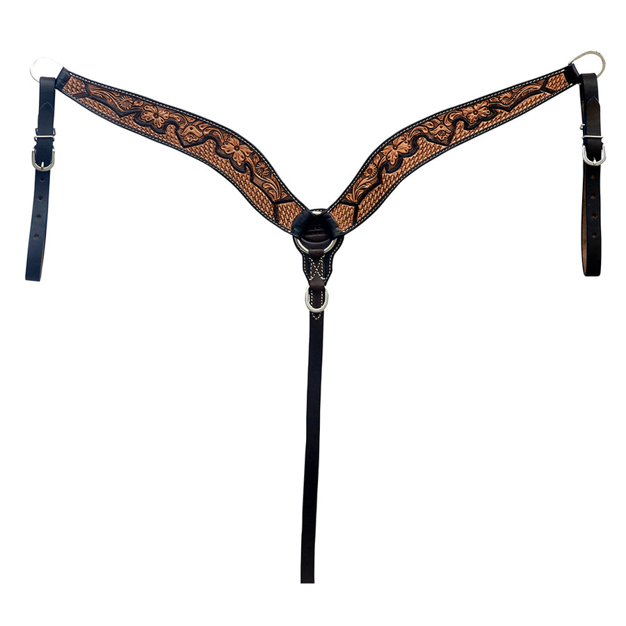 Hilason Horse Floral Hand Carved American Leather Breast Collar Headstall Brown - Hilason